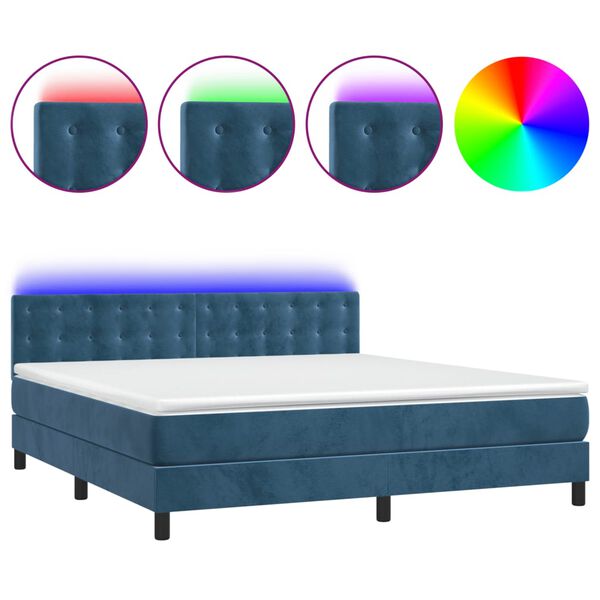 vidaXL Boxspring met matras en LED fluweel donkerblauw 160x200 cm