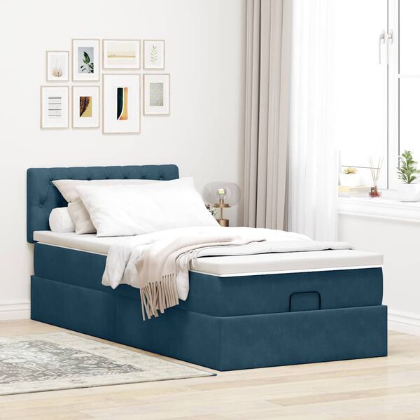 vidaXL Ottoman bed met matras en LED's 90x200cm fluweel donkerblauw