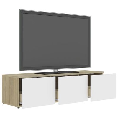 vidaXL Tv-meubel 120x34x30 cm spaanplaat wit en sonoma eikenkleurig