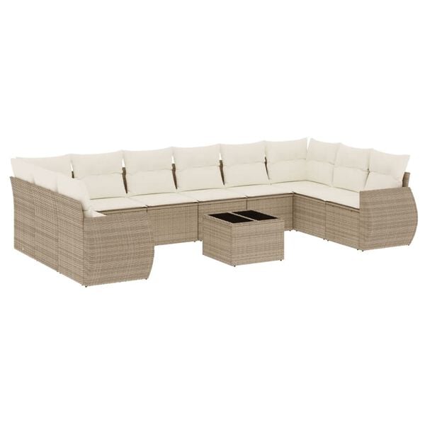 vidaXL 11-delige Tuinset met kussens poly rattan beige