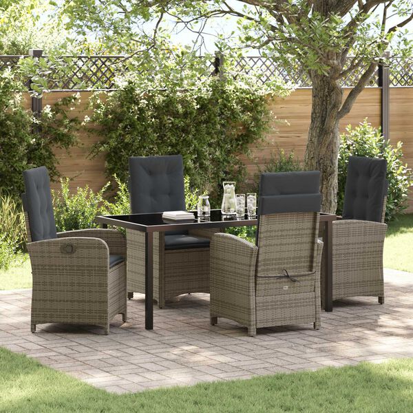 vidaXL Tuin eettafelset met kussen 5 pcs Grijs poly rattan