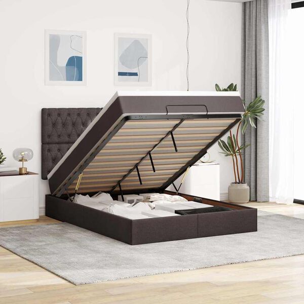 vidaXL Ottoman bed met matras en LED's 140x190cm stof donkerbruin