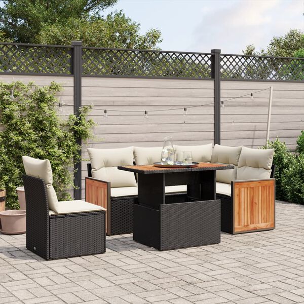 vidaXL 6-delige Loungeset met kussens poly rattan zwart