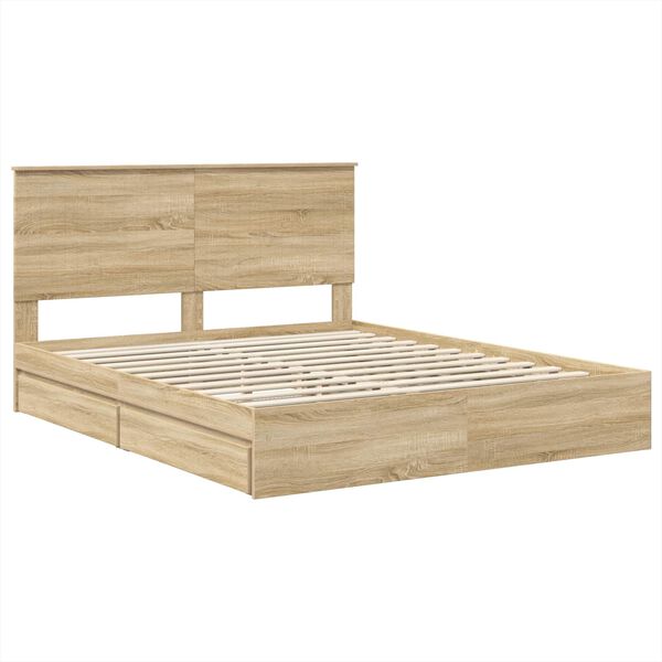 vidaXL Opslag bed met lade Sonoma Eiken 160 x 200 cm Bewerkt hout