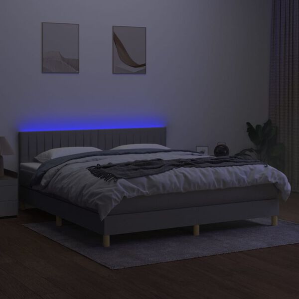 vidaXL Boxspring met matras en LED stof lichtgrijs 160x200 cm