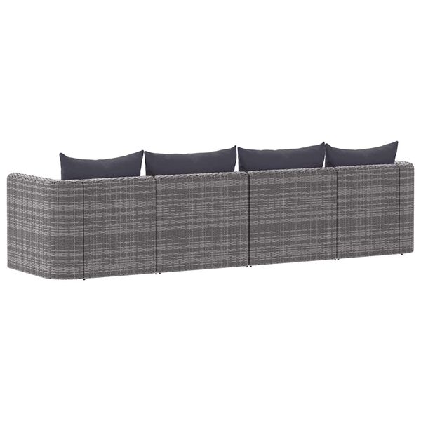 vidaXL 4-delige Loungeset met kussens poly rattan grijs