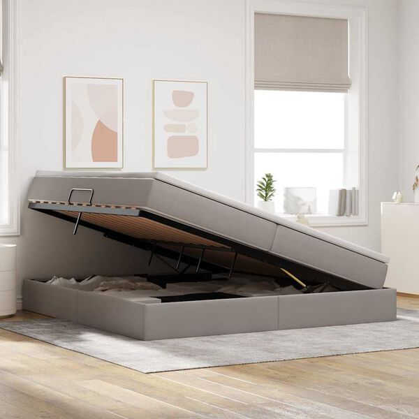 vidaXL Opslag bed met matras met matras Taupe 200 x 200 cm Polyester