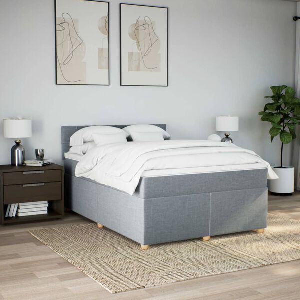 vidaXL Boxspring met matras stof lichtgrijs 140x190 cm