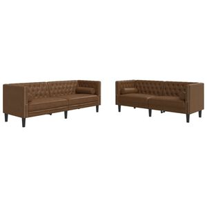 vidaXL 2-delige Loungeset Chesterfield met bolsters kunstsu&egrave;de bruin