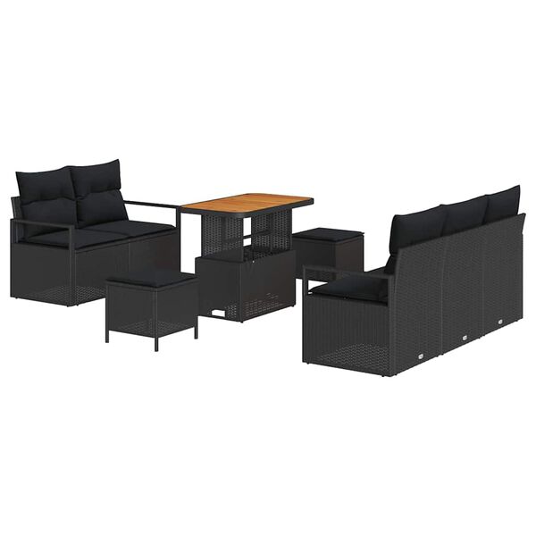 vidaXL Tuin Sofa Set met kussen met opslag met kussen 8 pcs Zwart