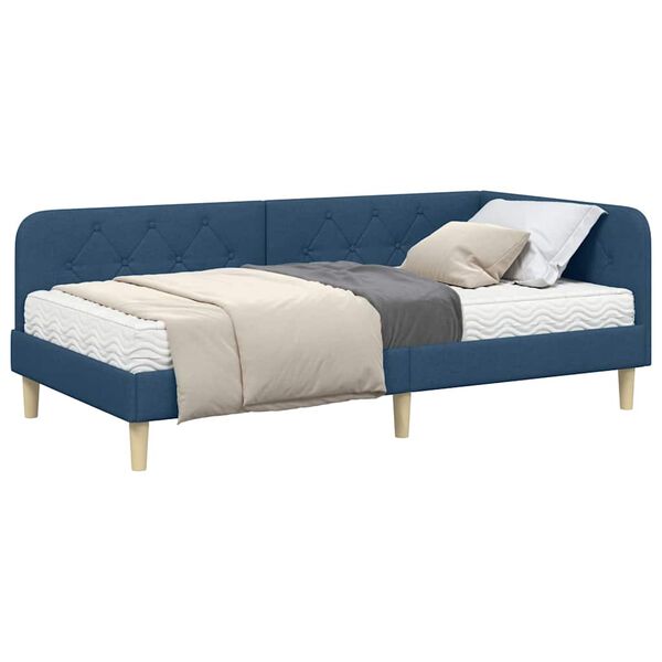 vidaXL Hoekbedframe met matras met hoofdeinde Blauw 90 x 200 cm Stof