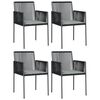 vidaXL Tuinstoelen 4 st met kussens 54x60,5x83,5 cm poly rattan zwart