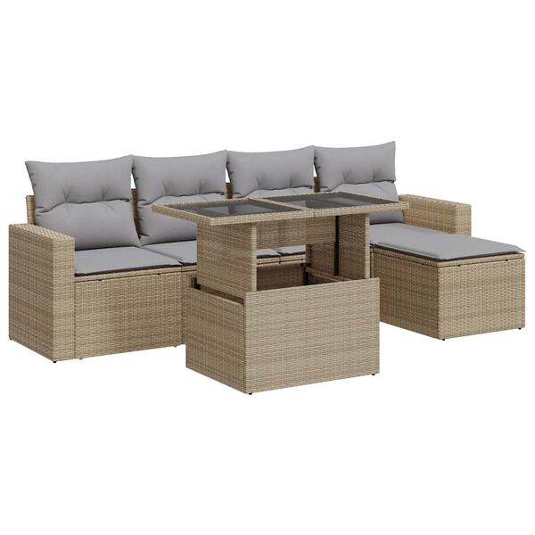 vidaXL 6-delige Loungeset met kussens poly rattan beige