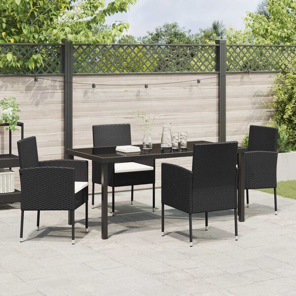 vidaXL Tuin eettafelset met kussen 5 pcs Zwart poly rattan
