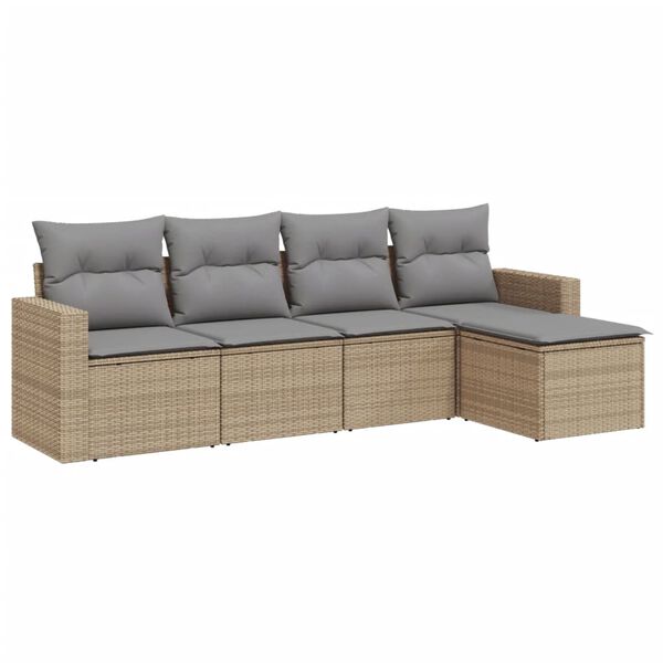 vidaXL 5-delige Loungeset met kussens poly rattan beige
