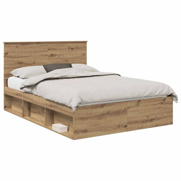 vidaXL Bedframe Ambachtelijk eiken 135 x 190 cm Massief grenenhout
