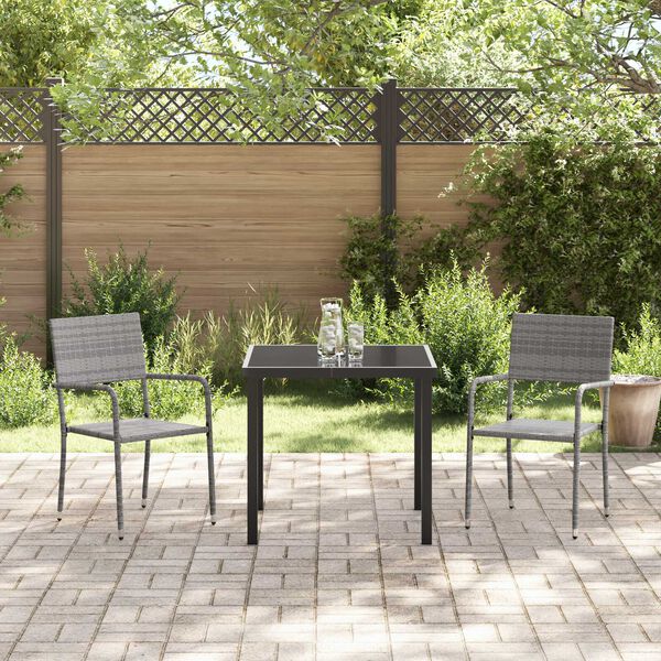 vidaXL Tuin eettafelset met kussen 3 pcs Grijs poly rattan
