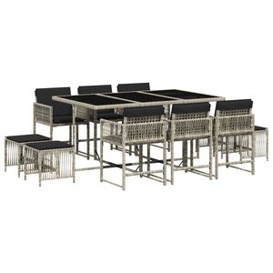 vidaXL 11-delige Tuinset met kussens poly rattan lichtgrijs