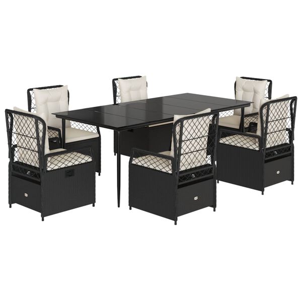 vidaXL 7-delige Tuinset met kussens poly rattan zwart