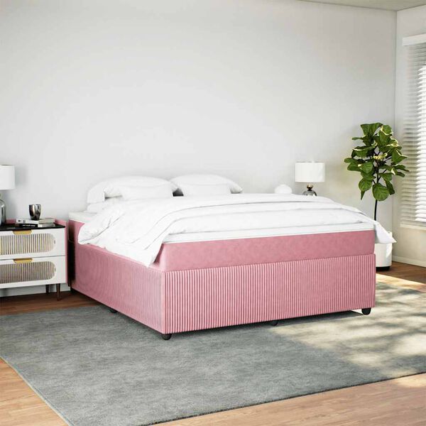 vidaXL Boxspring met matras fluweel roze 180x200 cm