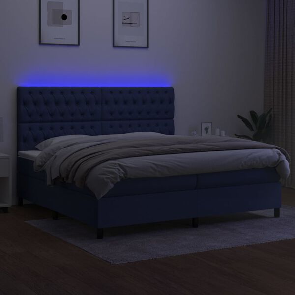 vidaXL Boxspring met matras en LED stof blauw 200x200 cm