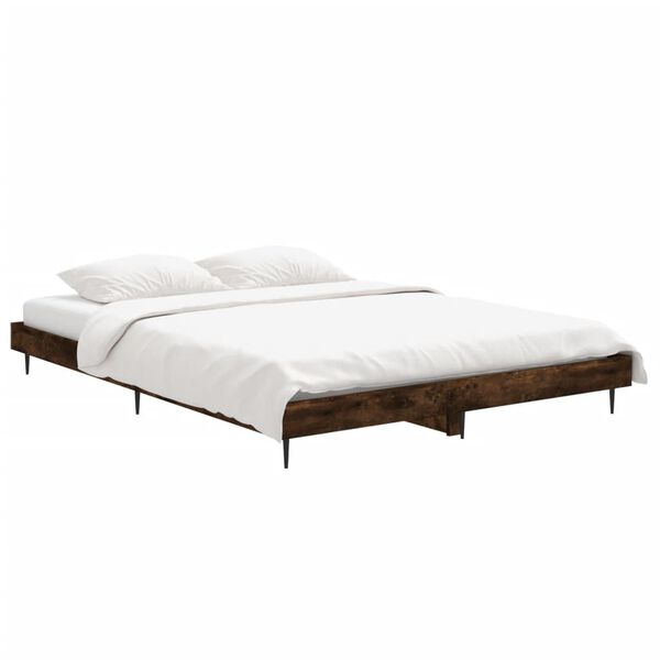 vidaXL Bedframe bewerkt hout gerookt eikenkleurig 135x190 cm