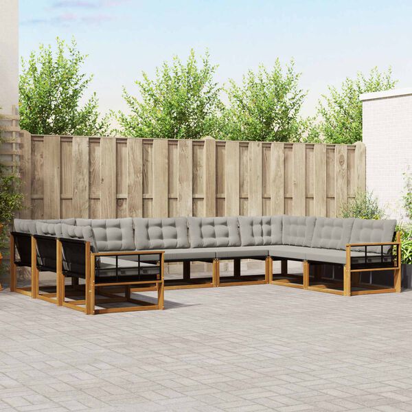 vidaXL Buiten bankenset met kussen 9 pcs Natuurlijk en Lichtgrijs