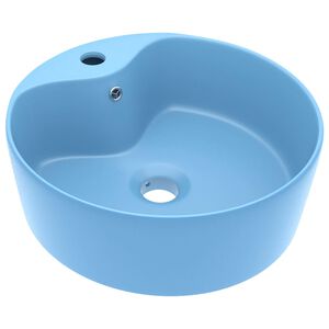 vidaXL Wastafel met overloop 36x13 cm keramiek mat lichtblauw