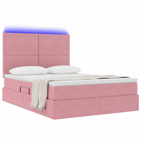 vidaXL Opbergbed met LED met matras met LED Roze 140 x 200 cm Fluweel