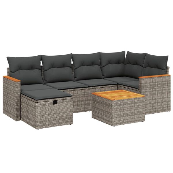 vidaXL 6-delige Loungeset met kussens poly rattan grijs