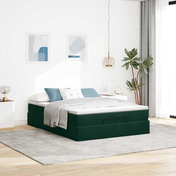 vidaXL Ottoman bed met matras 140x190cm fluweel donkergroen