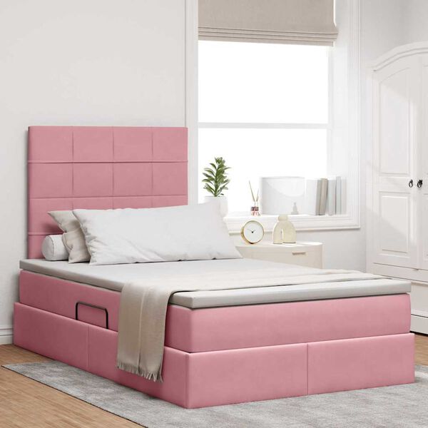 vidaXL Opslag bed met matras met matras Roze 120 x 200 cm Fluweel