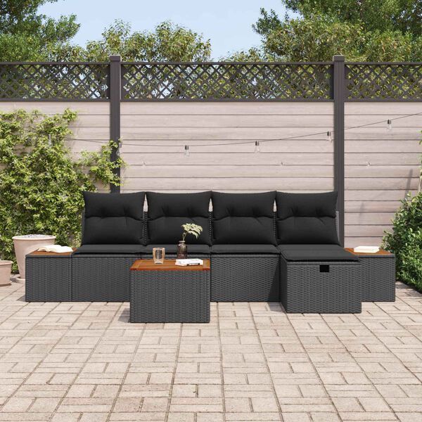 vidaXL Tuin Sofa Set met kussen 6 pcs Zwart Poly riet