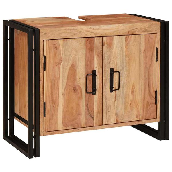 vidaXL Wastafelkast met plank Bruin 71 x 33 x 58 cm Massief Acaciahout