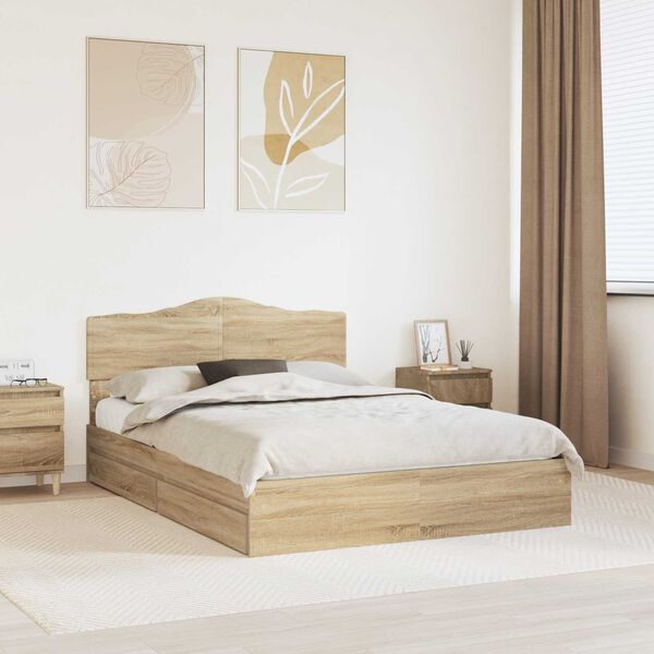 vidaXL Opslag bed met lade Sonoma Eiken 140 x 190 cm Bewerkt hout
