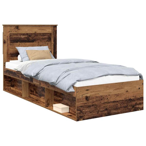 vidaXL Bedframe met hoofdeinde Oudhout 90 x 190 cm Massief grenenhout