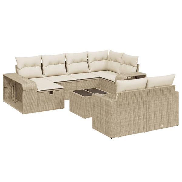 vidaXL 11-delige Tuinset met kussens poly rattan beige