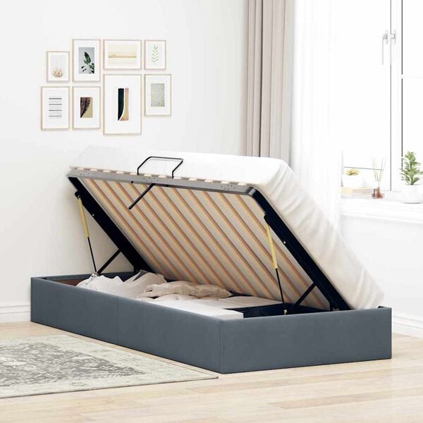 vidaXL Opslag bed met matras Donkergrijs 90 x 190 cm Fluweel