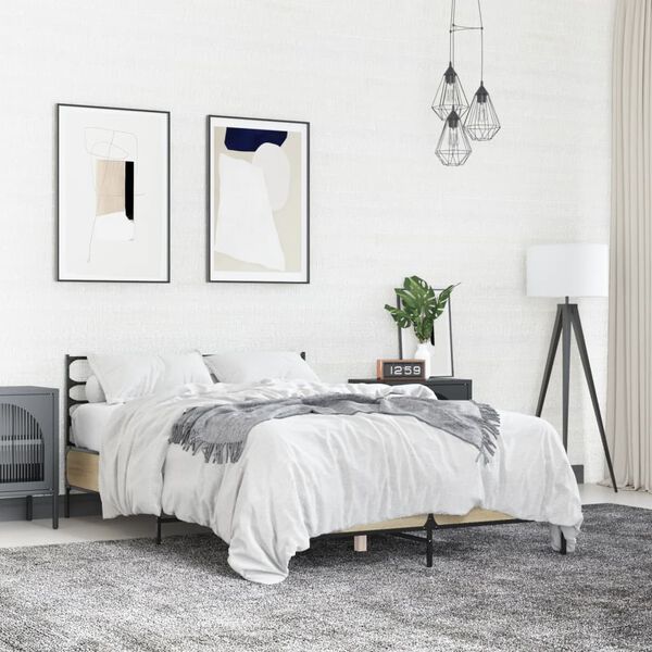 vidaXL Bedframe bewerkt hout metaal sonoma eikenkleurig 120x190 cm