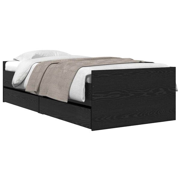 vidaXL Bedframe met lade Zwart Eiken 90 x 200 cm Massief grenenhout