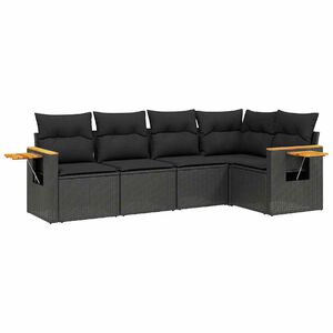 vidaXL 5-delige Loungeset met kussens poly rattan zwart