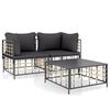 vidaXL 3-delige Loungeset met kussens poly rattan antracietkleurig