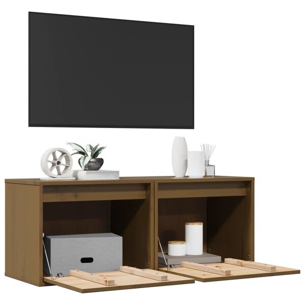 vidaXL Wandkasten 2 st 45x30x35 cm massief grenenhout honingbruin