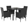 vidaXL 5-delige Tuinset met kussens poly rattan en glas zwart