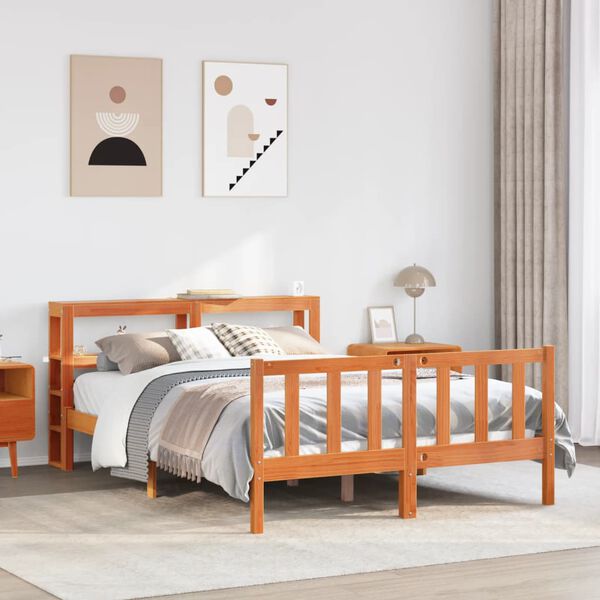 vidaXL Bedframe met hoofdbord massief grenenhout wasbruin 120x190 cm