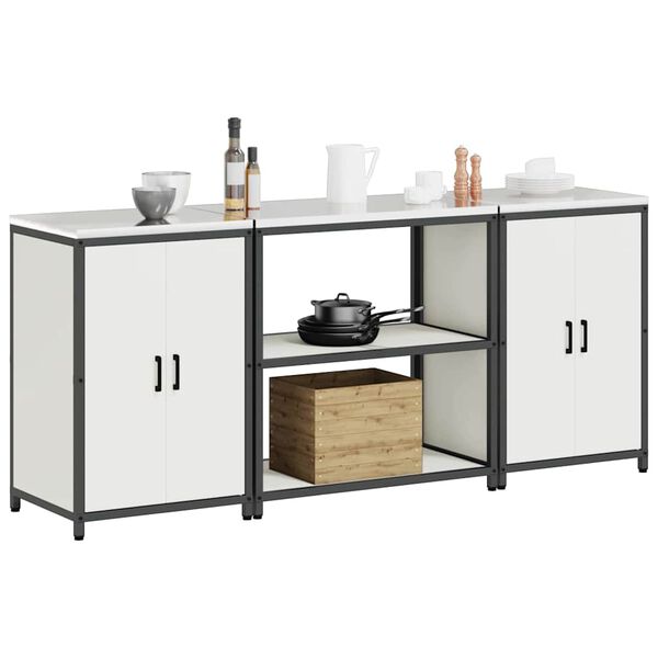 vidaXL Keukenopslag set met plank 3 pcs Wit Koudgewalst staal