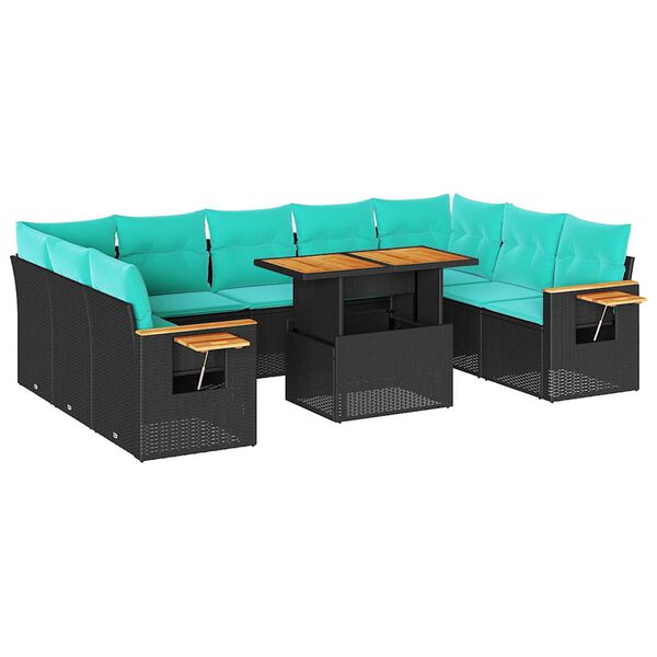 vidaXL 10-delige Loungeset met kussens poly rattan acacia zwart
