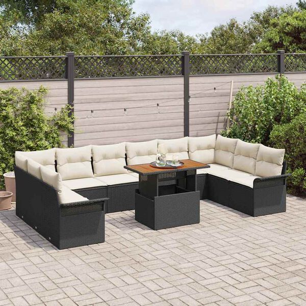 vidaXL Tuin Sofa Set met kussen 11 pcs Zwart en cr&egrave;me