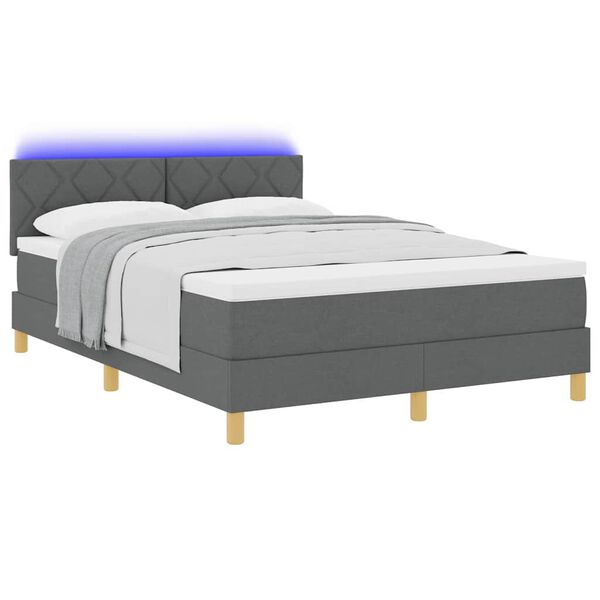 vidaXL LED Box Spring Bed met matras Donkergrijs 140 x 190 cm Stof