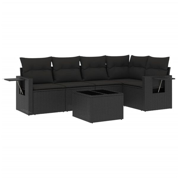 vidaXL 6-delige Loungeset met kussens poly rattan zwart